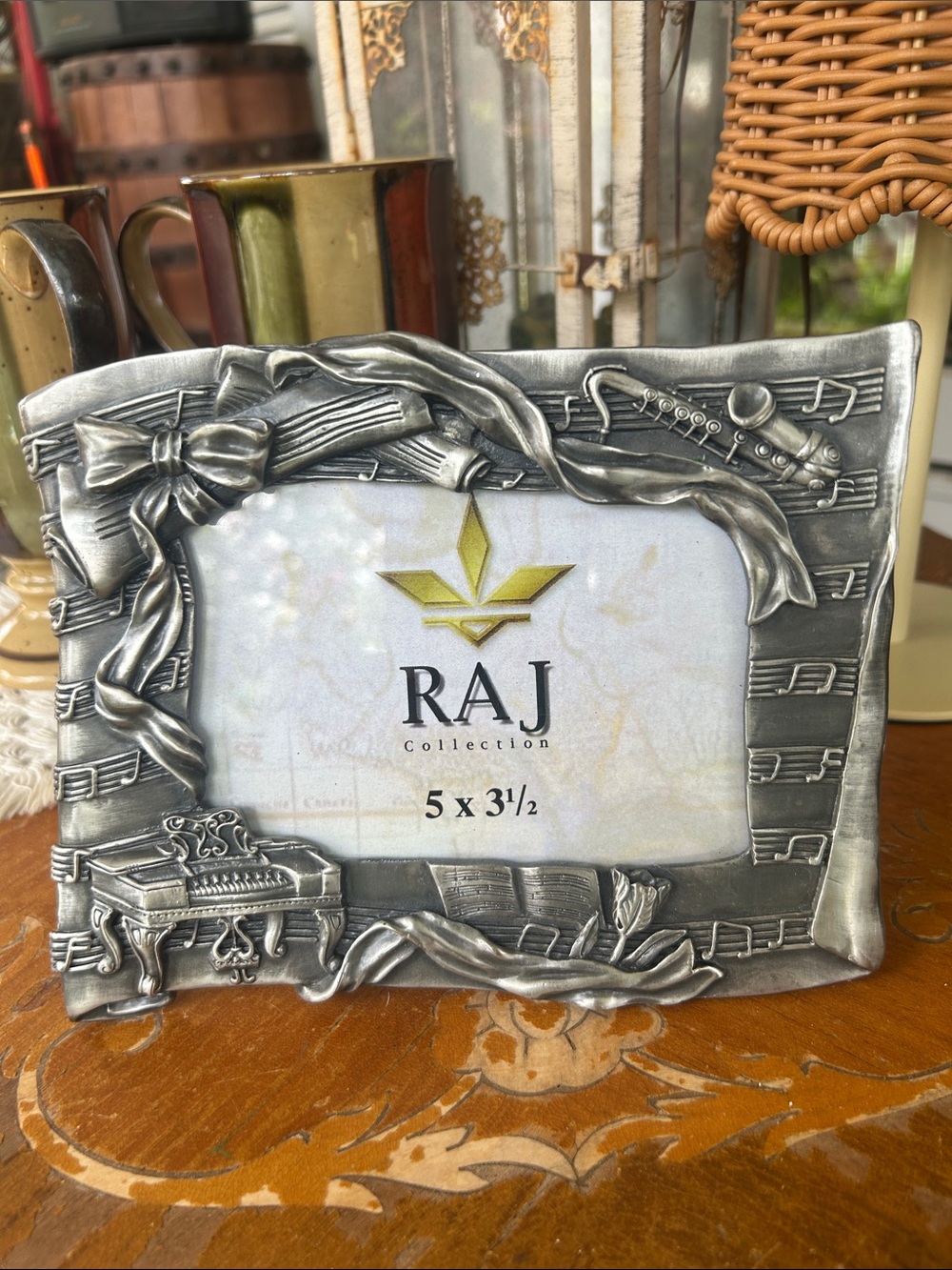 Vintage Pewter Music Themed Photo Frame